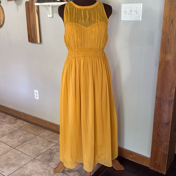 Old Navy yellow shirred crinkle midi dress women’s size large wedding guest part - Picture 1 of 11